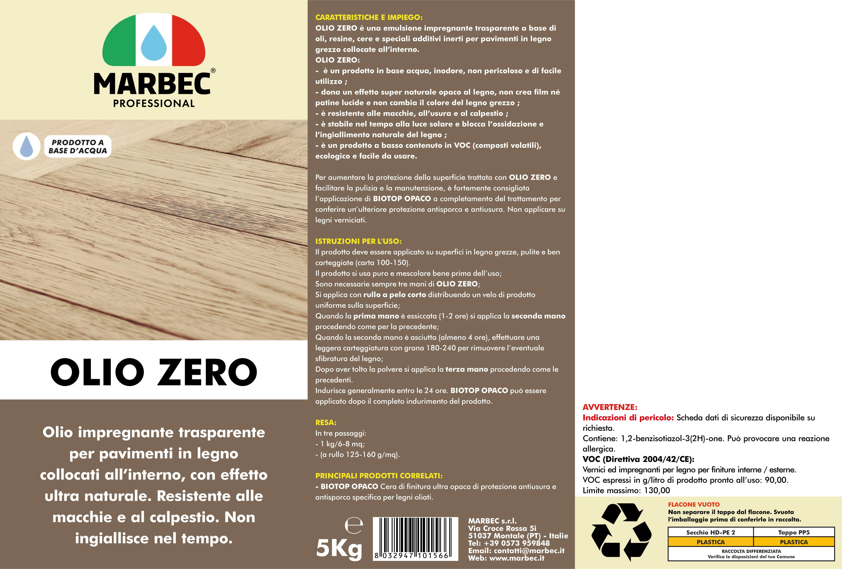 Impregnante legno trasparente OLIO ZERO   5KGx4Pz