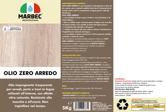 Impregnante legno trasparente OLIO ZERO ARREDO   5KG