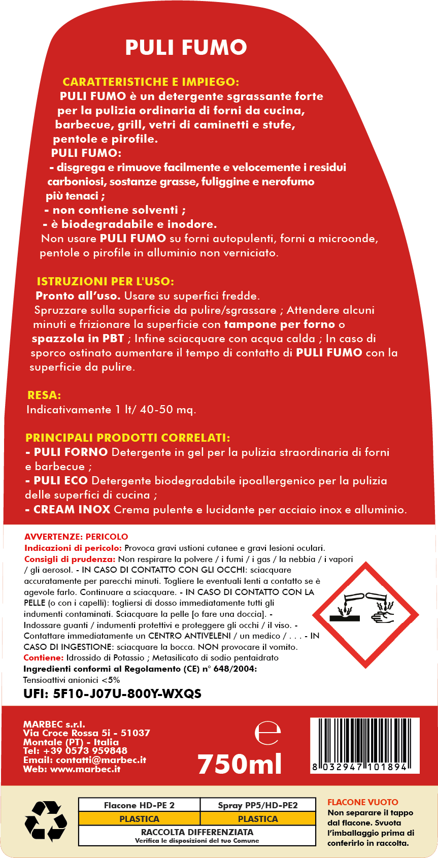 Detergente Rapido per Forni, Barbecue e Vetri Caminetti | PULI FUMO 750ML