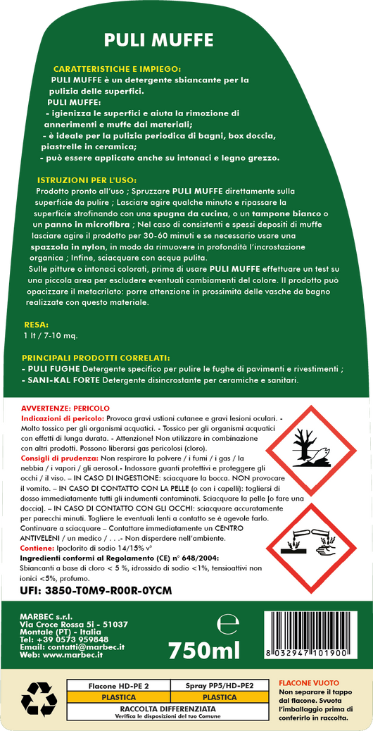 Detergente per rimuovere muffa PULI MUFFE   750ML