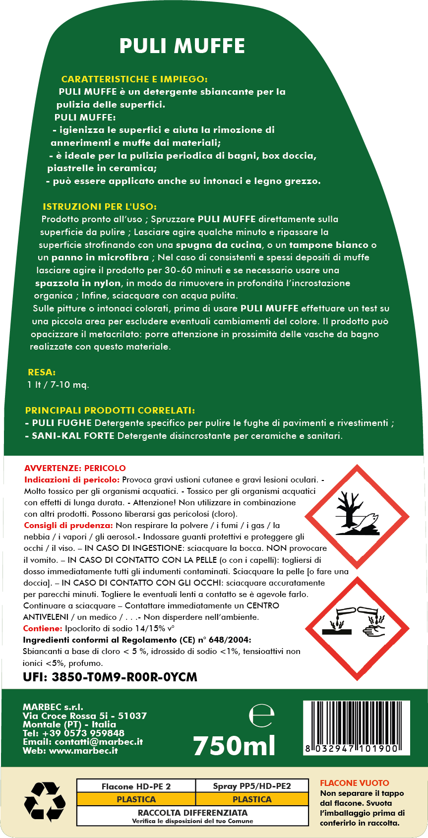 Detergente per rimuovere muffa PULI MUFFE   750MLx6Pz