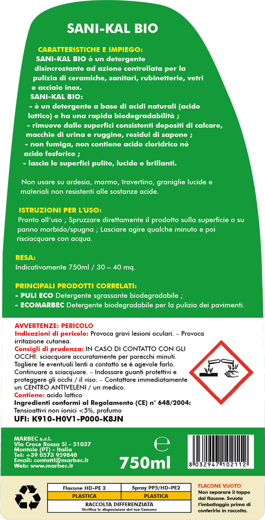 Anticalcare SANI-KAL BIO   750ML