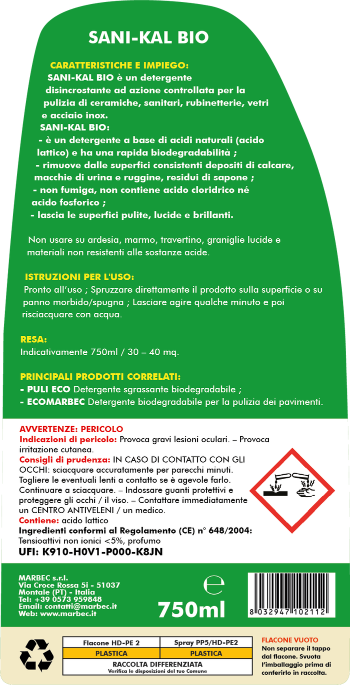 Anticalcare SANI-KAL BIO   750ML