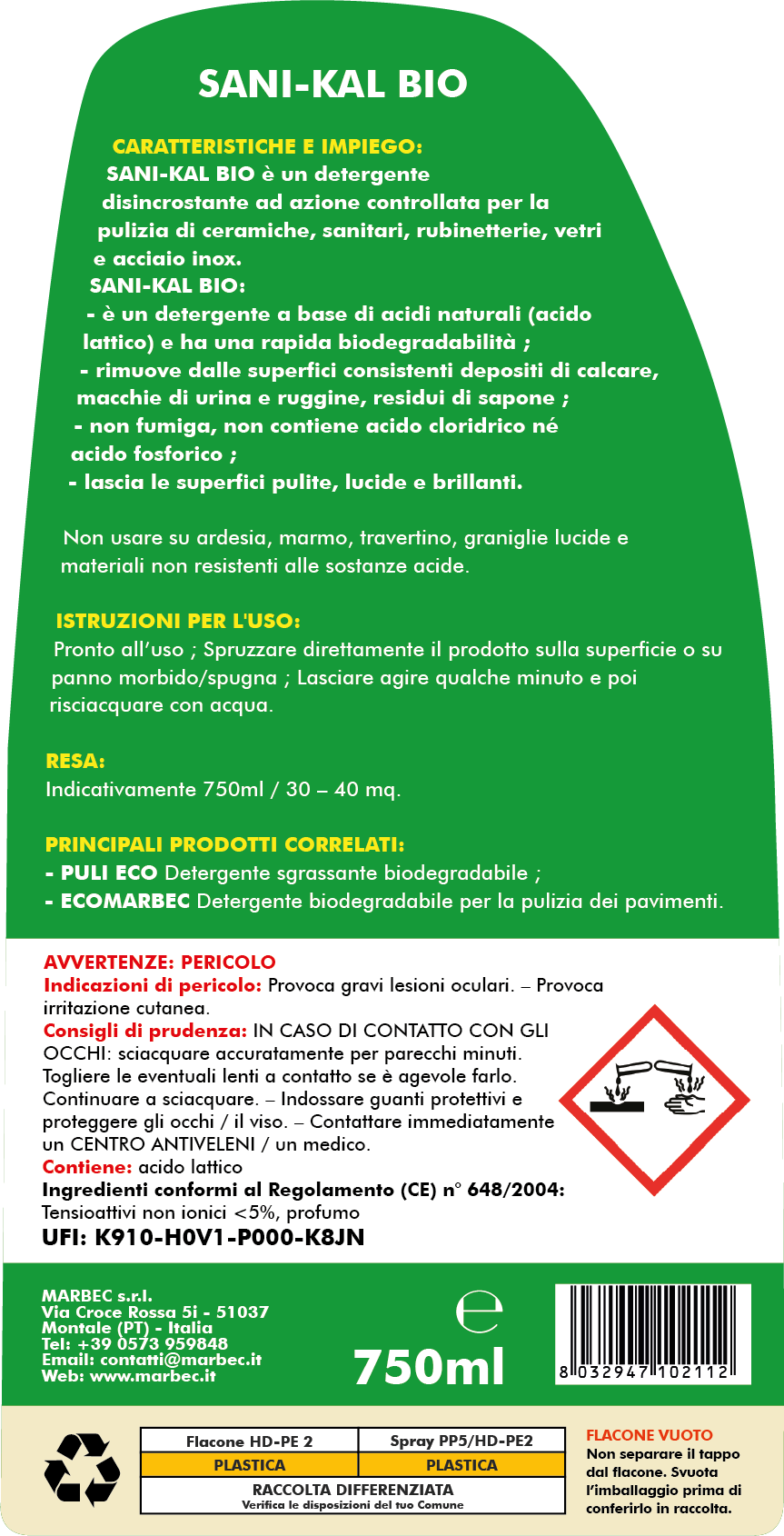 Anticalcare SANI-KAL BIO   750ML