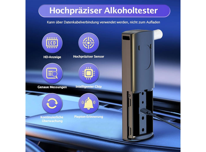 Etilometro Portatile Certificato Alcol Test Alcoltest Professionale con 11 Boccagli con Schermo LCD Digitale Alta Precisione per Uso Personale Casa Test