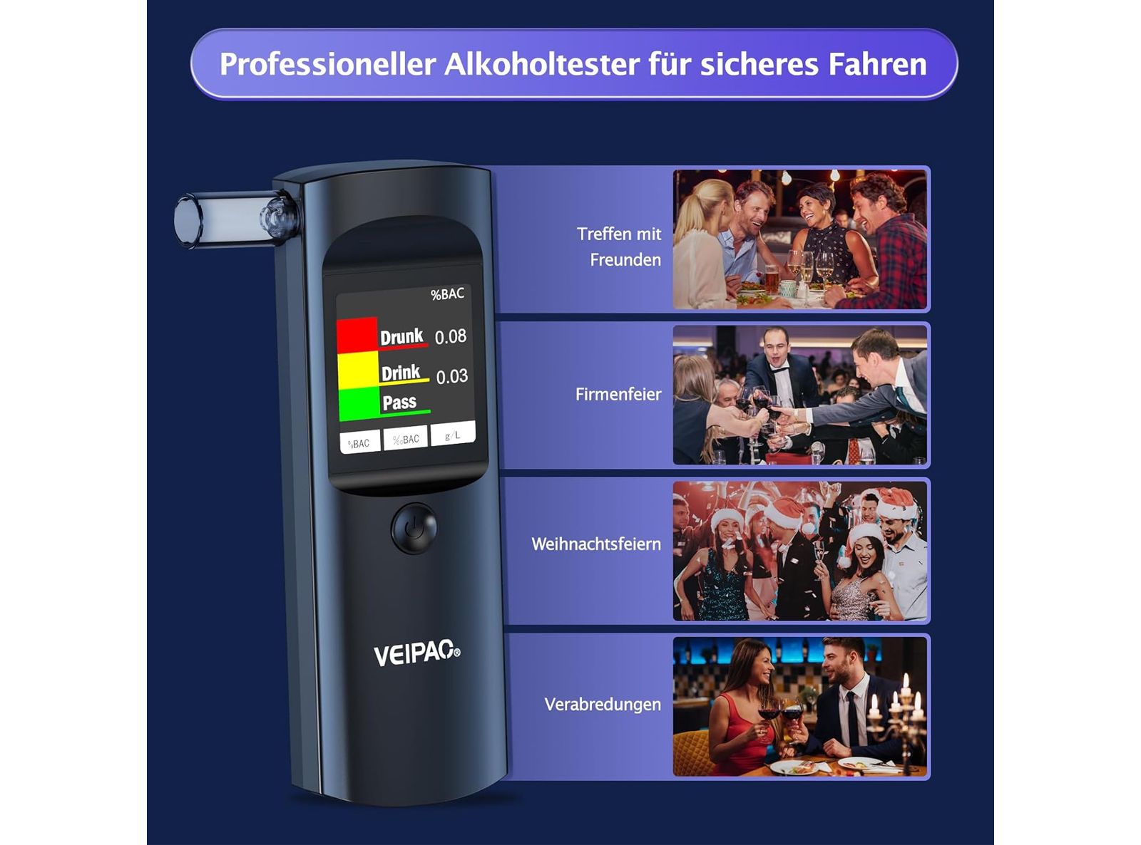 Etilometro Portatile Certificato Alcol Test Alcoltest Professionale con 11 Boccagli con Schermo LCD Digitale Alta Precisione per Uso Personale Casa Test