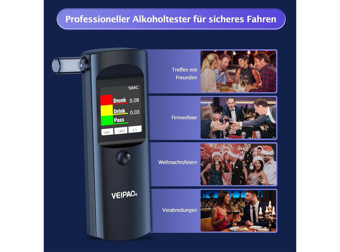 Etilometro Portatile Certificato Alcol Test Alcoltest Professionale con 11 Boccagli con Schermo LCD Digitale Alta Precisione per Uso Personale Casa Test
