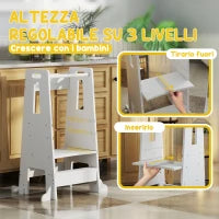 Scala Montessori per Bambini Regolabile su 3 Livelli con Barra di Sicurezza, in Legno, 45x47.5x91 cm, Bianco
