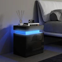 Comodino LED a 16 Colori e 4 Modalità con 2 Cassetti, in Legno, 45x35x52 cm, Nero