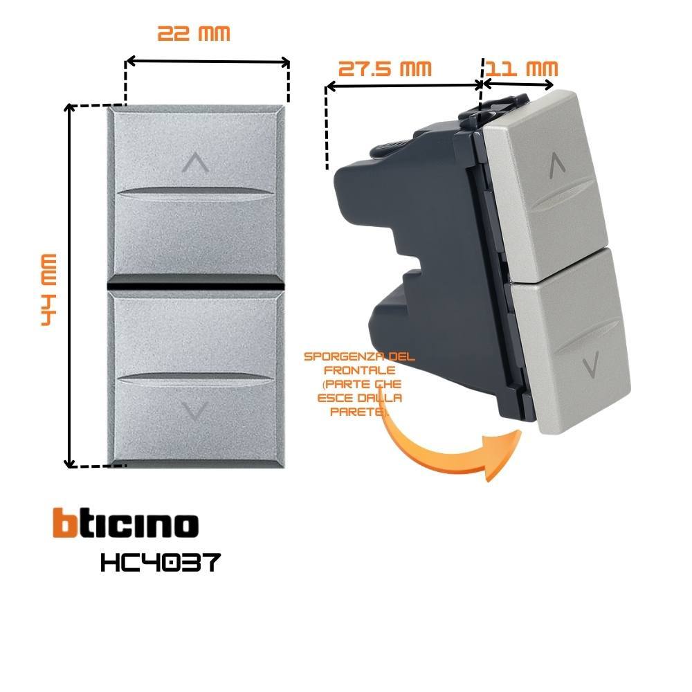 Bticino axolute pulsante doppio 1p no interbloccato varie finiture *** colore grigio, confezione 1