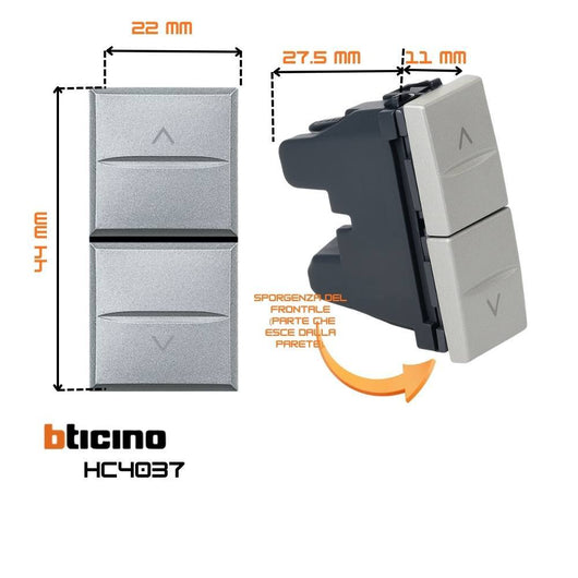 Bticino axolute pulsante doppio 1p no interbloccato varie finiture *** colore grigio, confezione 1