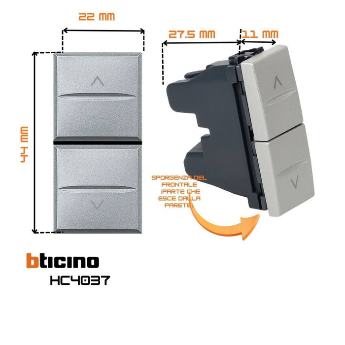 Bticino axolute pulsante doppio 1p no interbloccato varie finiture *** colore grigio, confezione 1