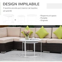 Set 2 Tavolini da Salotto e Giardino Salvaspazio Sovrapponibili, Tavolini da Caffè in Ferro, Bianco
