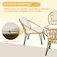 Set da Giardino 5 Pezzi in Rattan con Tavolo Rotondo Ø82x50 cm e 4 Sedie 72x72x75 cm con Cuscini