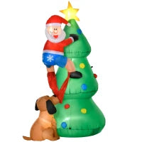 Albero di Natale Gonfiabile 180cm con Babbo Natale, Cagnolino e Luci LED, Decorazione Natalizia da Esterno