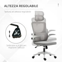 Sedia da Ufficio Ergonomica ad Altezza Regolabile con Poggiatesta, 60x59x114-122 cm, Grigio