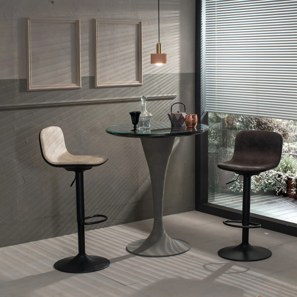 Evan, Set di 2 Sgabelli in microfibra Grigio scuro (39cm X 45cm H. 86/102cm)