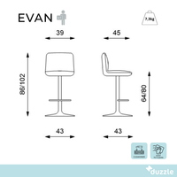 Evan, Set di 2 Sgabelli in microfibra Beige (39cm X 45cm H. 86/102cm)