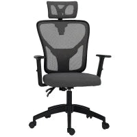Sedia da Ufficio Ergonomica e Regolabile con Supporto Lombare e Poggiatesta, 66x61x106-116 cm, Grigio