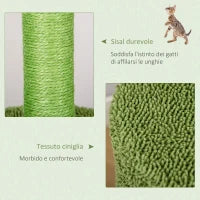Albero Tiragraffi per Gatti Fino 4.5kg a Forma di Cactus con Palline e Cuccia, 60x35x78cm - Verde