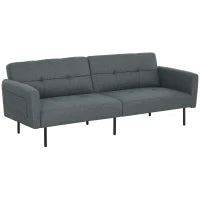 Divano Letto Clic Clac con Schienale Regolabile in Tessuto Effetto Lino, Legno e Acciaio, 200x77x72 cm, Grigio