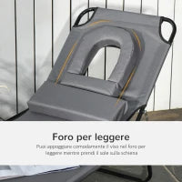 Sdraio da Mare con Foro per Lettura Pieghevole e Reclinabile su 4 Livelli in Tessuto Oxford e Acciaio, Grigio