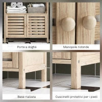 Mobile Bagno in Bambù con 3 Ripiani e Armadietto Inferiore, 63x30x138 cm, Color Legno e Bianco