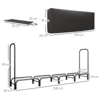 Portalegna da Interno ed Esterno in Metallo con Telo Porta Legna e Copertura, 240x36x99cm, Nero