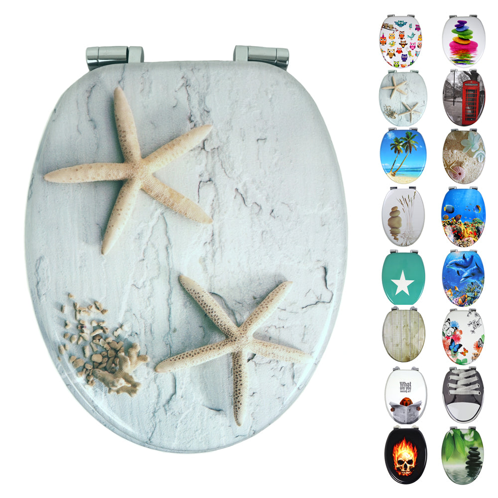 Sedile copri wc universale frizionato fantasia mdf chiusura rallentata *** fantasia stelle marine, confezione 1