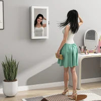 Mobiletto Portagioie a Specchio con Design a Muro e 2 Chiavi di Sicurezza, in Legno, 36.5x9.5x67 cm, Bianco