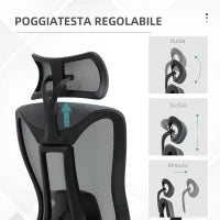 Sedia da Ufficio Reclinabile con Poggiatesta, Supporto Lombare e Altezza Regolabili, Grigio