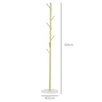 Appendiabiti da Terra Autoportante con 8 Ganci, Base in Marmo e Acciaio, Ø32x164cm, Oro