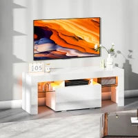Mobile TV, con illuminazione LED e ripiani in vetro temperato, 120x34x45cm, Bianco