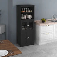 Credenza Buffet da Cucina, Mobile da Archiviazione Multi-Ripostiglio, 60L x 30P x 162H cm, Nero