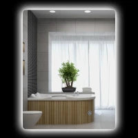kleankin Specchio Rettangolare Luminoso a LED da Parete per Bagno 80 x 60 cm, Luminosità Regolabile, Bianco e Trasparente