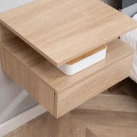 Set da 2 Comodini Moderni Sospesi con Cassetto e Ripiano in Legno 35x32x22.5cm, Rovere
