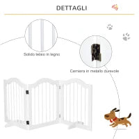 Cancellino per Cani Pieghevole a 3 Sezioni in Legno, 154.5x29.5x61cm, Bianco