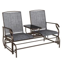 Panchina a Dondolo da Giardino a 2 Posti in Metallo e Tessuto a Rete Traspirante, 147x78x101.5cm, Marrone e grigio