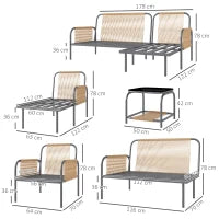 Salotto da Giardino 4 Pezzi in Rattan con Divano, Chaise Longue, Poltrona e Tavolino con Cuscini, Grigio