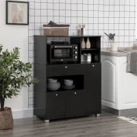 Credenza da Cucina in Legno per Microonde con Armadietti, Mensole e Cassetto, 90x40x120 cm, Nero