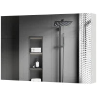 kleankin Armadietto Pensile Bagno con 3 Ante a Specchio e Ripiani Regolabili in Legno 90x13.5x60 cm, Bianco