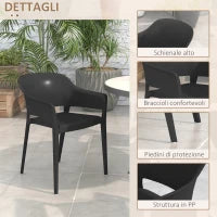 Set 4 Sedie da Giardino in Plastica Impilabili con Braccioli e Schienale Alto in PP, Nero