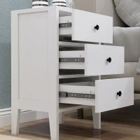 Set Di 2 Tavolini Comodino, Tavolini D'Appoggio, 3 Cassetti Per Camera In Legno 40L x 30l x 64H cm Bianco