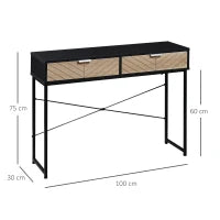 Consolle Moderna per Ingresso e Soggiorno con 2 Cassetti in Metallo 100x30x75cm - Nero