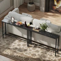 Console Ingresso Stretta con Superficie Effetto Marmo e Telaio in Metallo 100x20x66 cm Nero