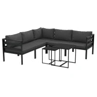 Set da Giardino 7 Pezzi in Acciaio e Poliestere con 5 Sedie con Cuscini e 2 Tavolini da Caffè, Grigio