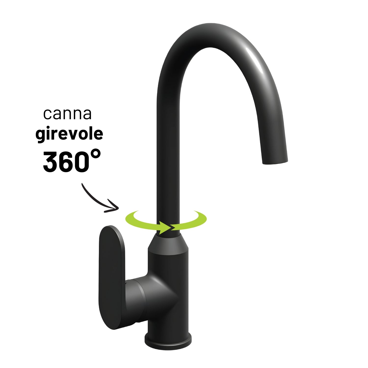 Miscelatore monocomando lavello cucina canna orientabile sofia installazione rapida *** finitura- nero opaco, confezi...