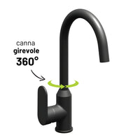 Miscelatore monocomando lavello cucina canna orientabile sofia installazione rapida *** finitura- nero opaco, confezi...