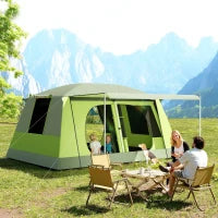 Tenda da Campeggio a Tunnel per 4-8 Persone con 2 Stanze, Tenda Campeggio Familiare Impermeabile 3000mm con Porta, Finestre Laterali e Tasche, 405x305x225cm, Verde
