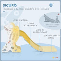 Scivolo per Bambini 18-36 Mesi in PE e PP a Tema Spaziale con Scale Antiscivolo, 157x46.5x80 cm, Grigio e Bianco